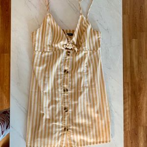 Nasty Gal Yellow Striped Tie Front Button Dress